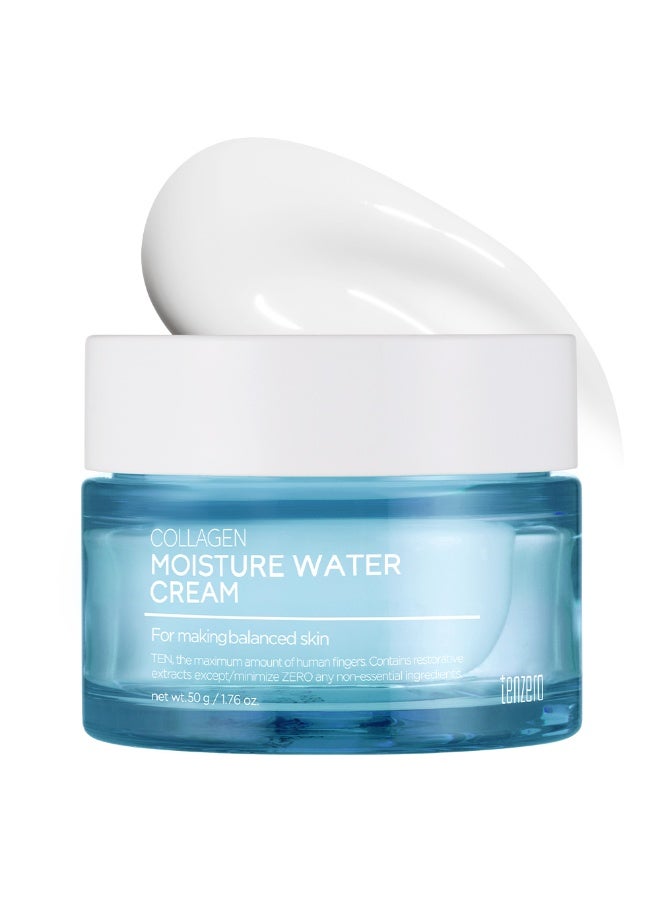 TENZERO Collagen Moisture Water Cream 50g - Intense Hydrating Face Moisturizer with Hydrolyzed Collagen, Improves Skin Elasticity, Non-Sticky & Lightweight K-Beauty Cream for All Skin Types - Image 1